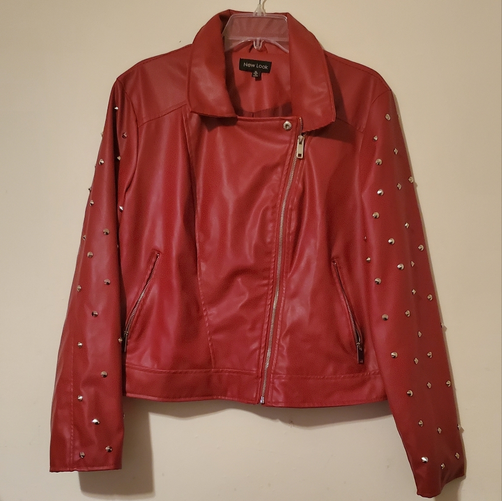 Red Leather Jacket with spike decor